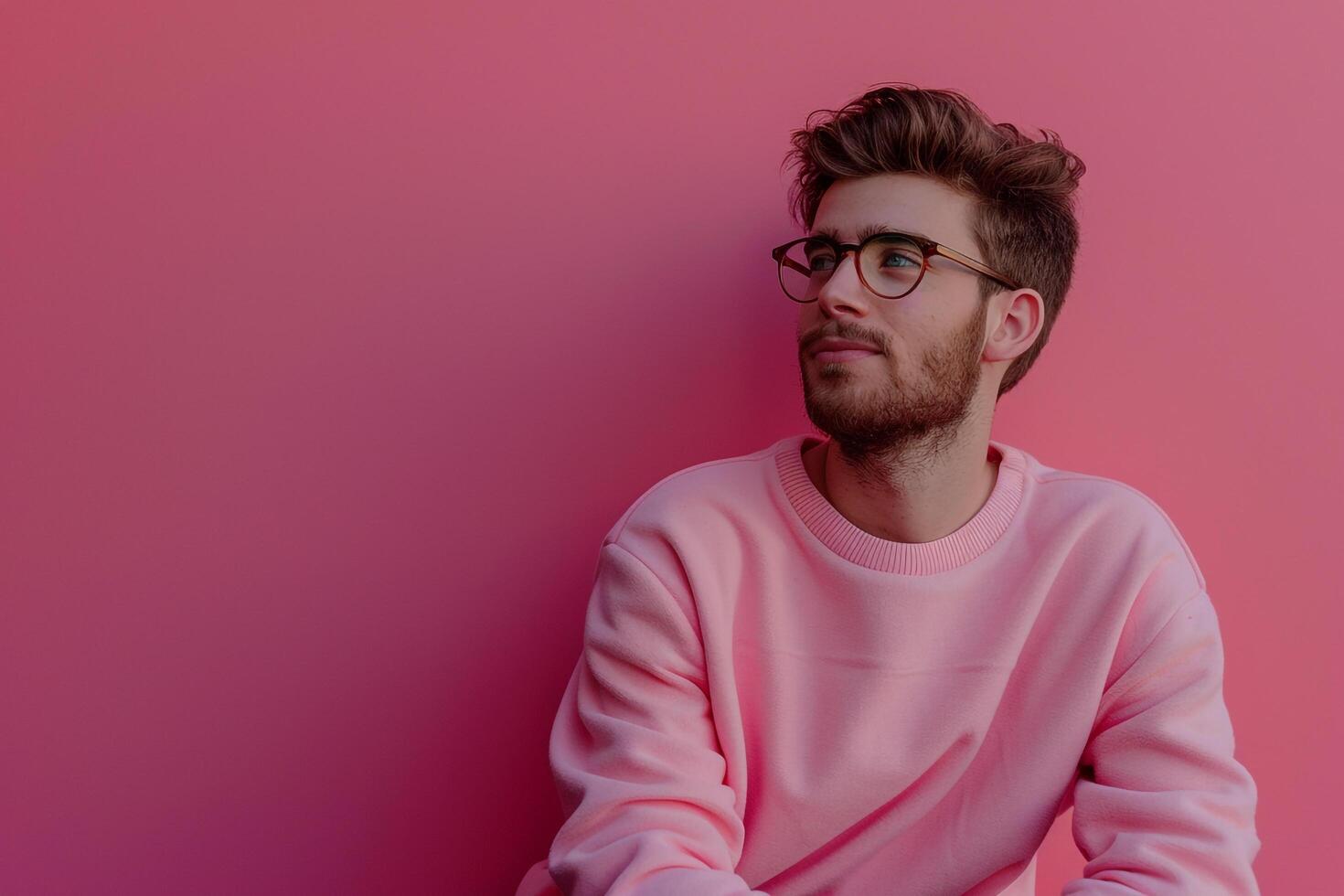 elegant Males fashion with a magenta pullover highlighting a refined lifestyle in a modern portrait with a matching background photo
