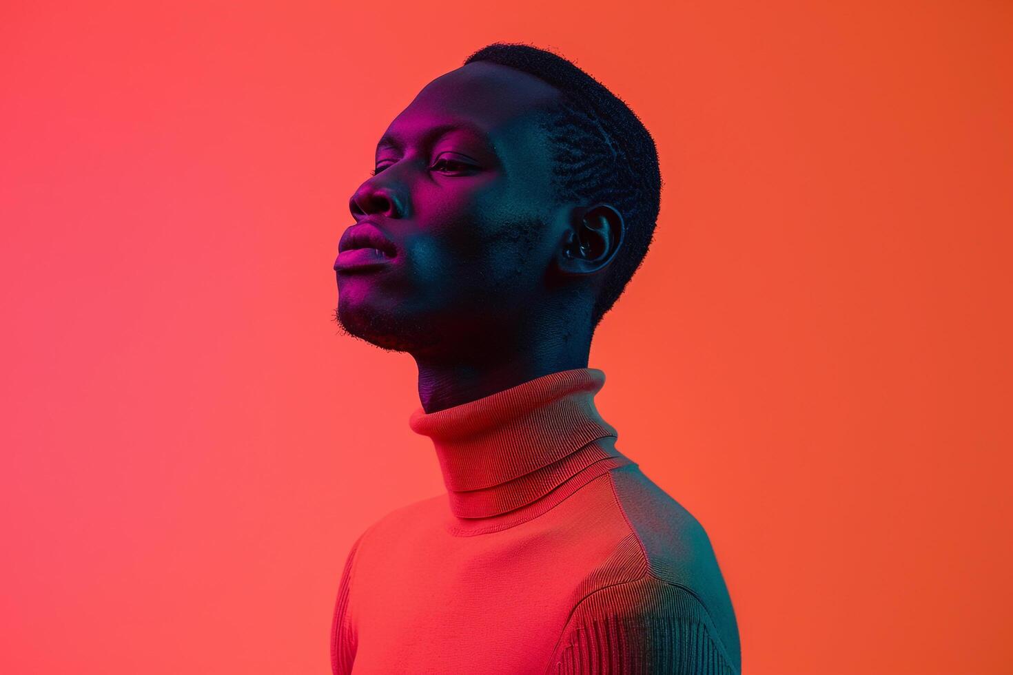 Neon Turtleneck with Neon Coral Lifestyle showcasing Contemporary Male portrait photography photo