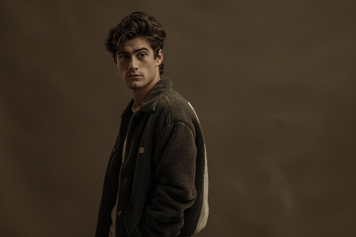 Cozy Male Fashion Model in Fleece Jacket Males Wear and Comfortable Lifestyle Showcasing a Relaxed Touch in a Casual Males Fashion portrait photo