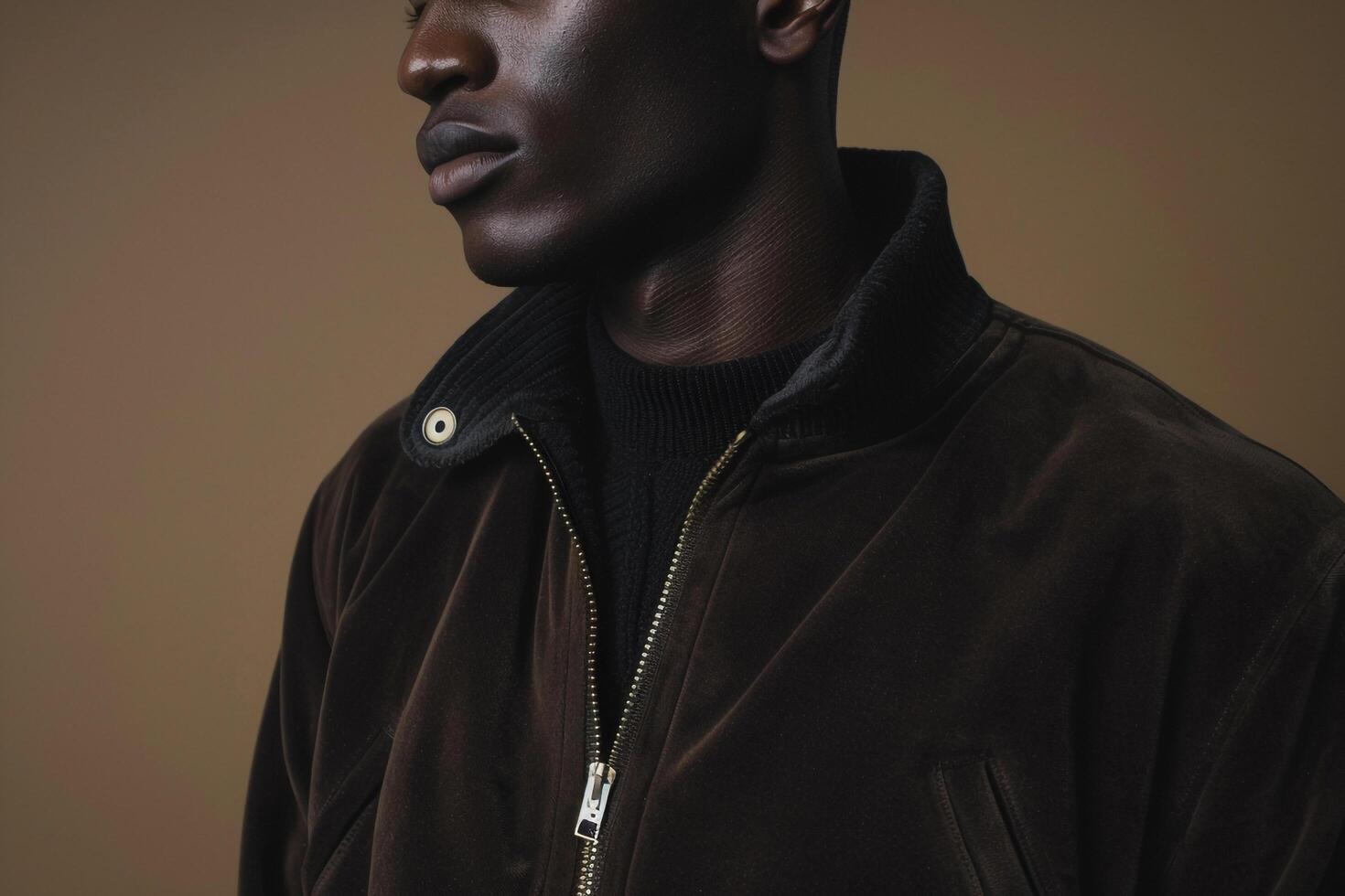 Comfortable Male Fashion Model in Zip Up Jacket Sand Background and Neutral Touch Featuring a Relaxed Lifestyle in Males Fashion portrait photo