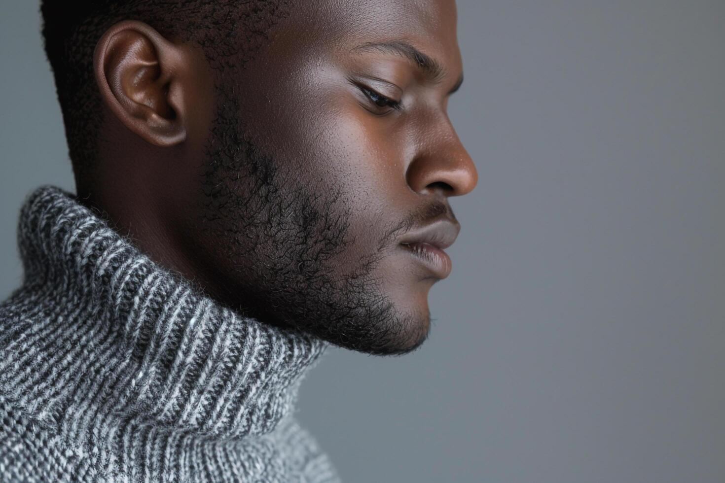 Comfortable Male Fashion Model in Relaxed Sweater Cloth Background and Cozy Lifestyle Featuring a Gentle Touch in Males Fashion portrait photo