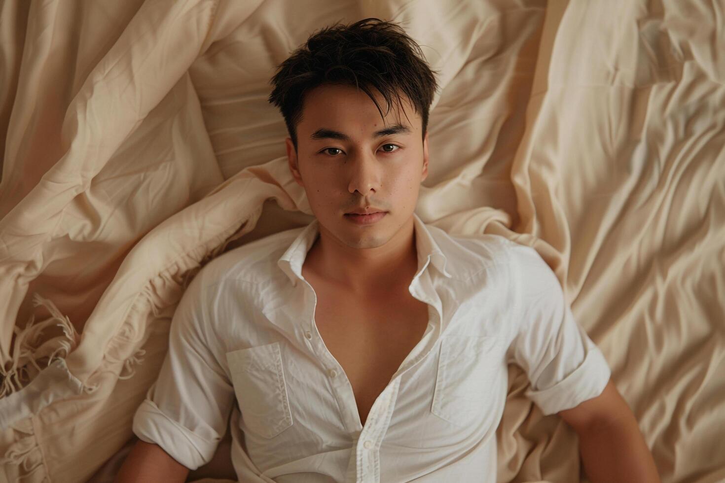 Fashionable male in a casual shirt sand backdrop relaxed portrait contemporary lifestyle stylish male dress casual fashion photo