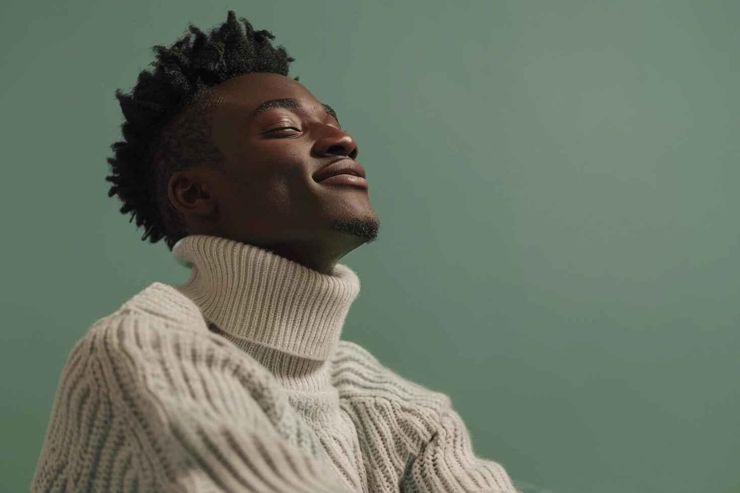 Stylish male model in sage green cozy pullover modern fashion portrait relaxed lifestyle handsome look photo