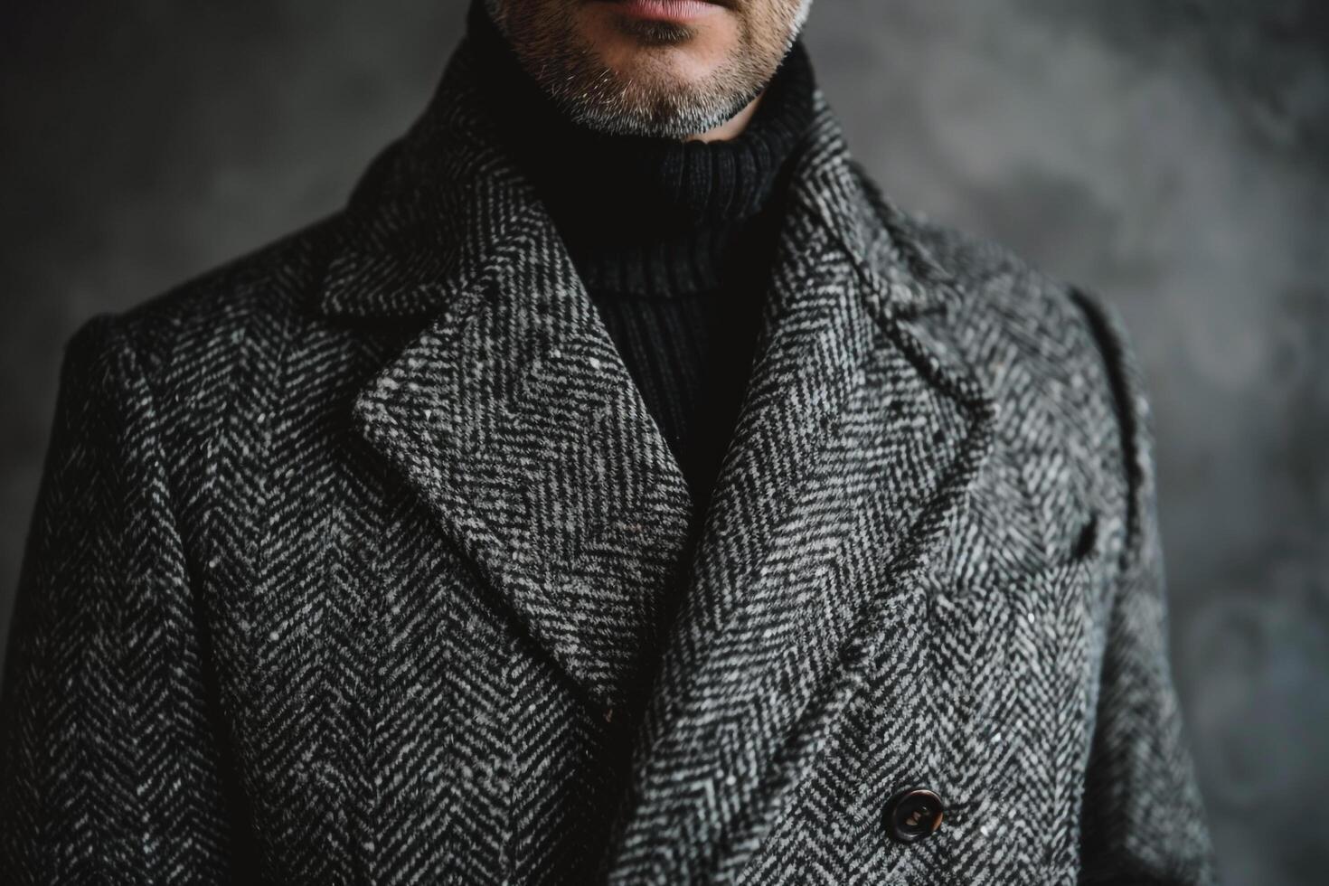 Fashionable male model in classic tweed blazer grey costume modern portrait photo