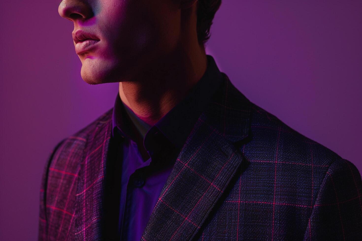 Sophisticated male fashion model in a maroon tailored jacket captured in a modern lifestyle portrait with a stylish and polished background photo