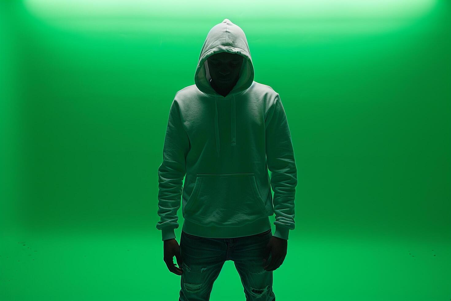Soft Green Relaxed Hoodie and Jeans on Handsome Male Model Trendy portrait with Lifestyle Background photo