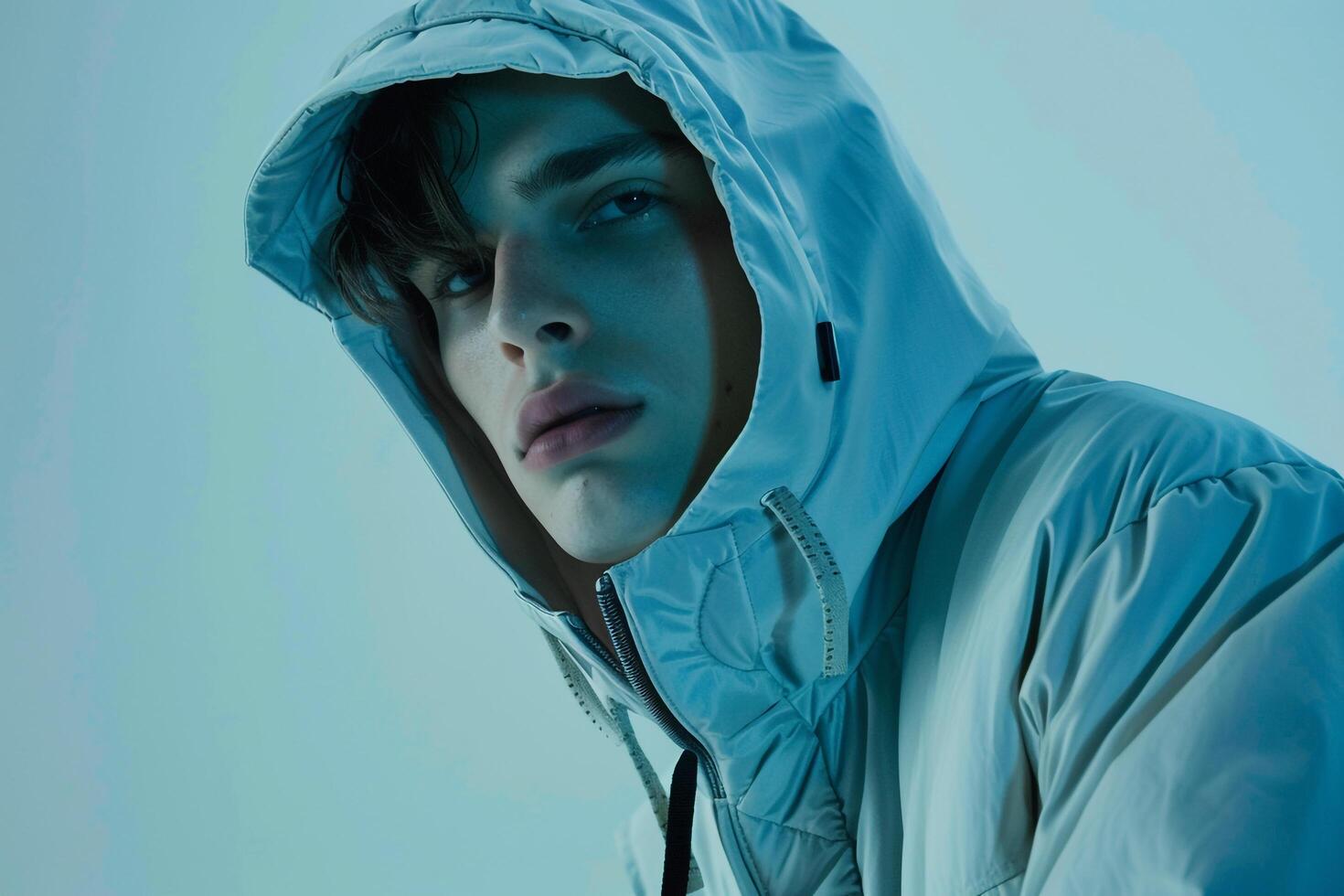 Fashionable Lightweight Jacket in Arctic White on a relaxed male model showcased in a lifestyle setting highlighting contemporary Males fashion style photo