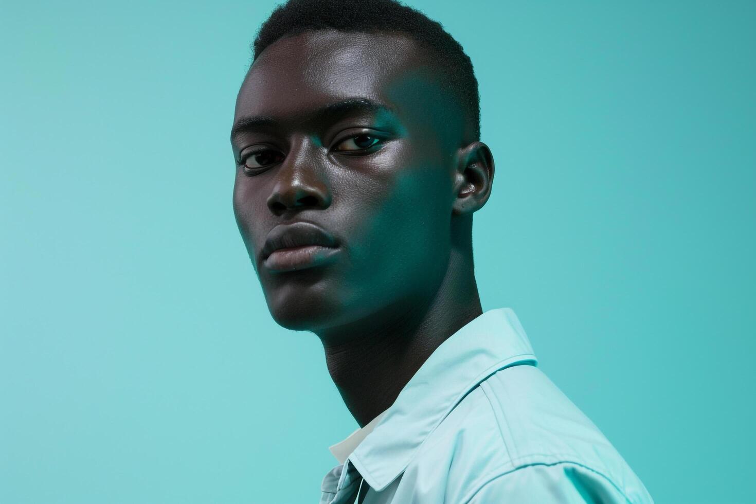 Casual Button Up in Soft Aqua on a fashionable male model set in a lifestyle background highlighting relaxed and contemporary Males fashion style photo