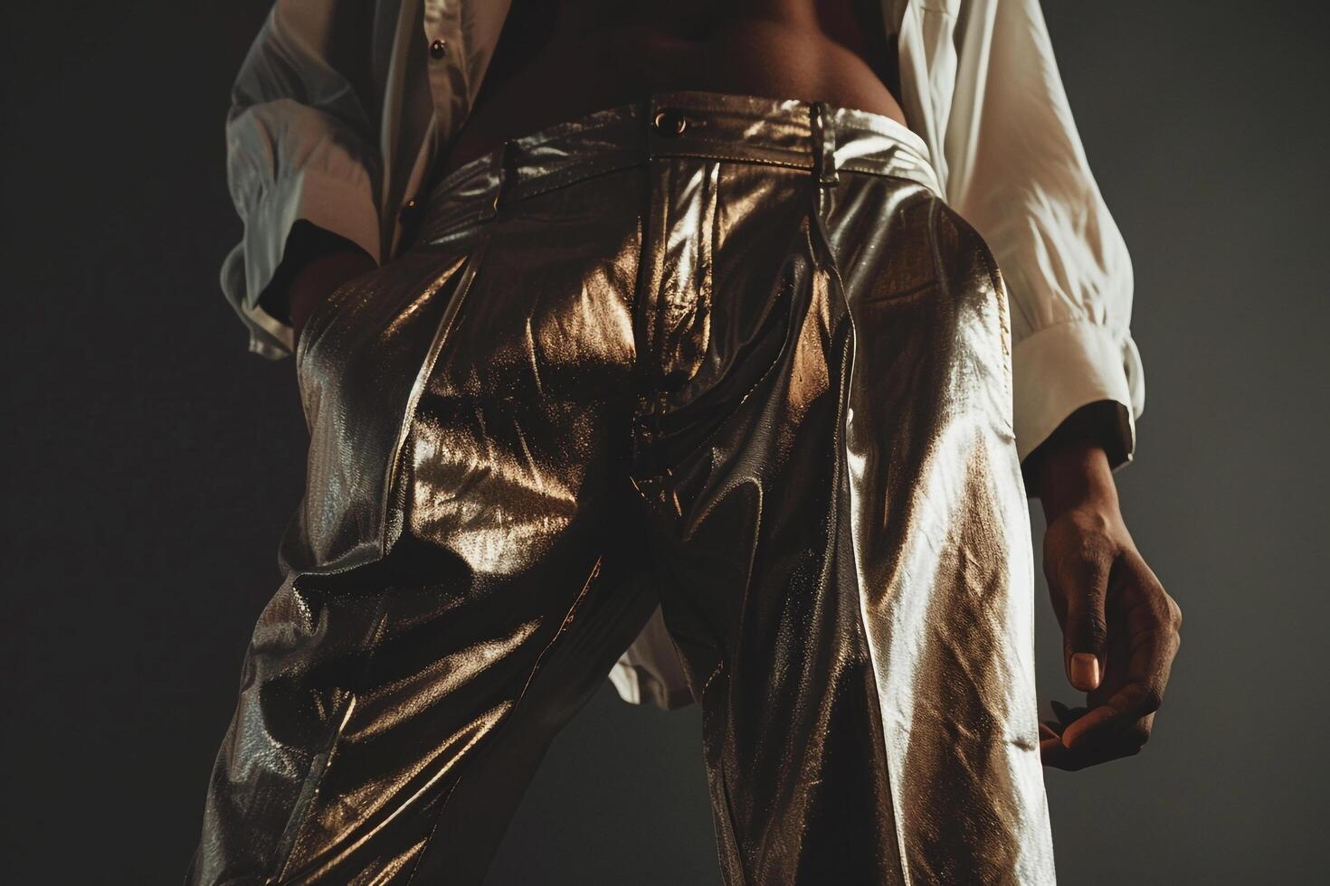 Trendy Black Couture pants on a fashionable male model set against a chic lifestyle backdrop highlighting contemporary and high fashion Males style photo