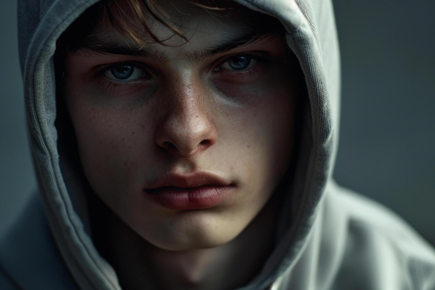 Sleek male fashion model in a Hoodie with Dark Grey background presenting a modern lifestyle portrait of casual Males fashion photo