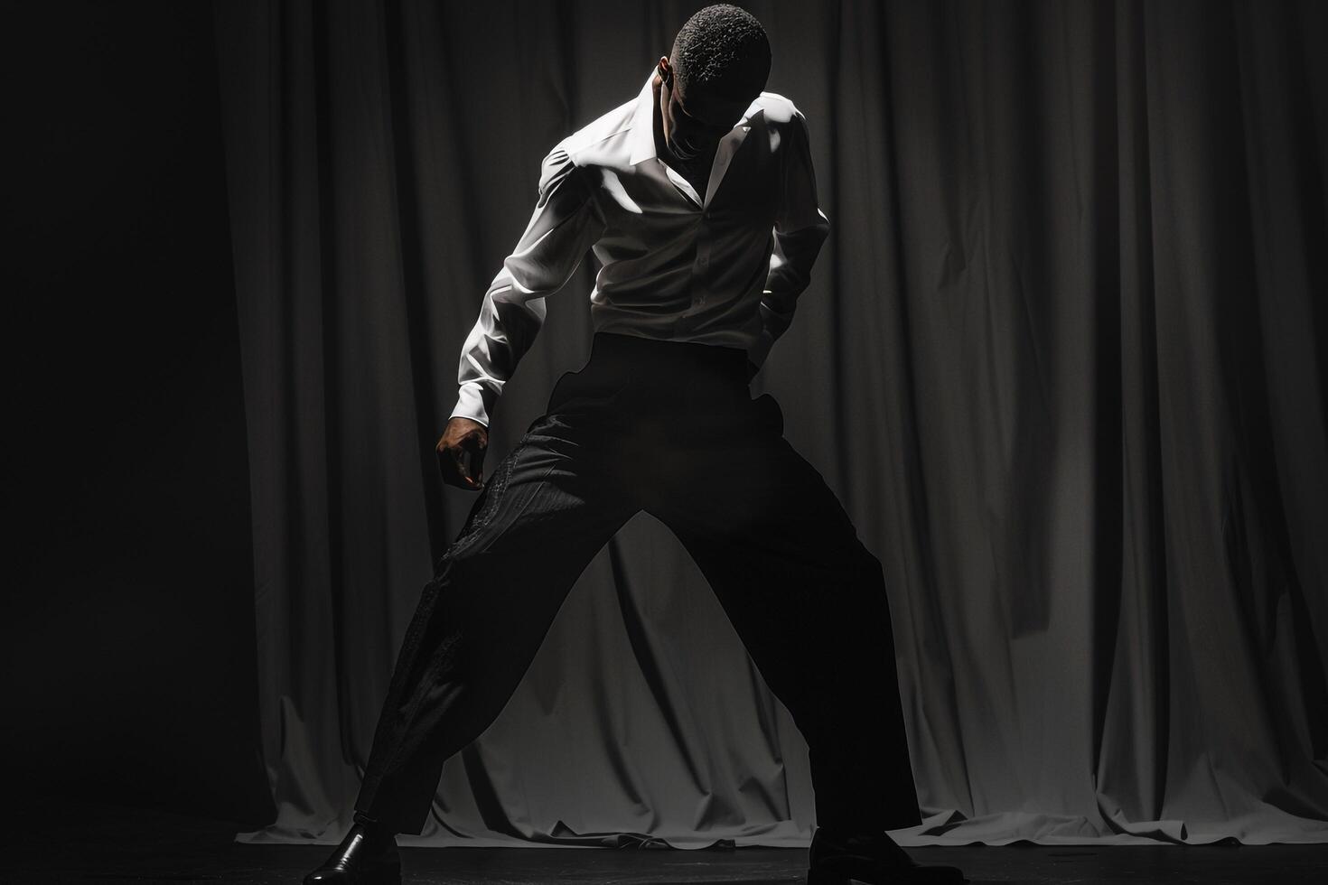 Fashionable male model in Couture pants with Black background featuring a modern lifestyle portrait of high end Males fashion photo