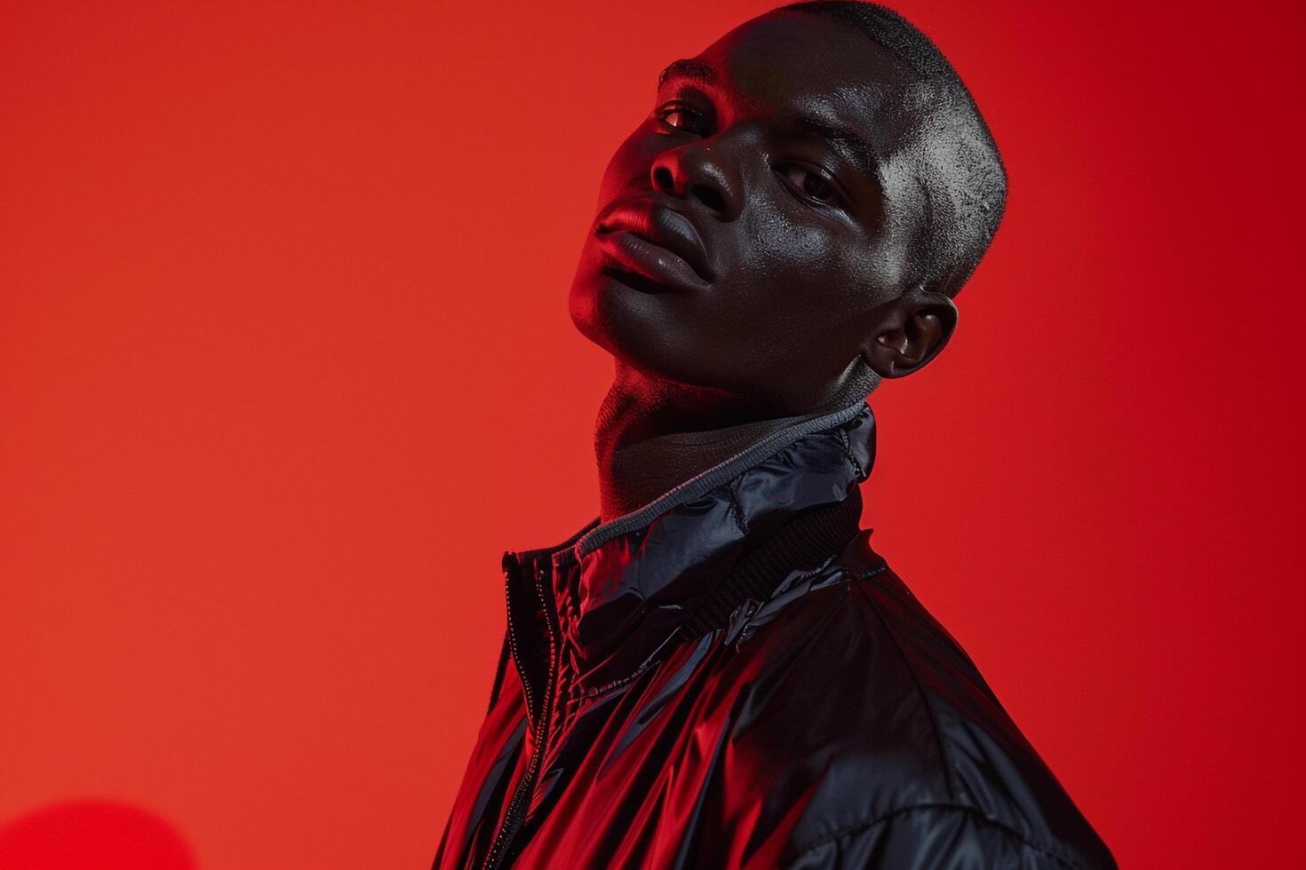 Fashion forward male model in a Sporty Look with Accessories and Fiery Red background showcasing a stylish lifestyle portrait of contemporary Males attire photo