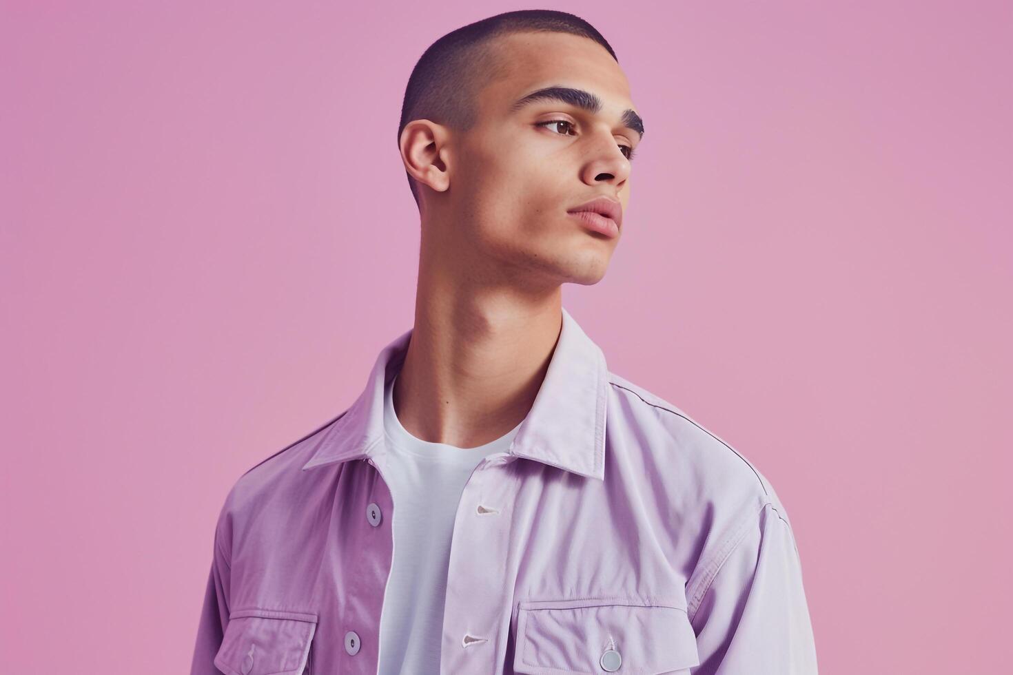 Modern Male in Lightweight Casual Jacket with Soft Lilac Background for Contemporary Lifestyle portrait photo