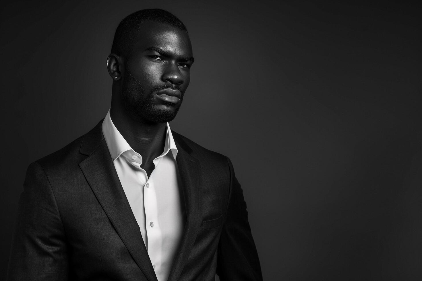 Handsome Male in Blazer and Dress Shirt with Charcoal Black Background for Modern Lifestyle Shot photo