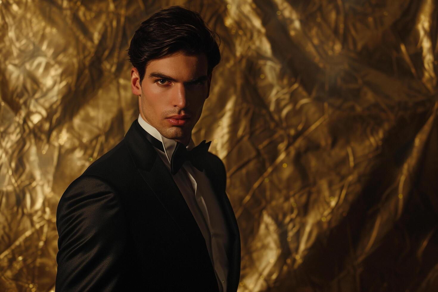 elegant Male in evening Wear with Antique Gold Lifestyle Background for Modern Look photo