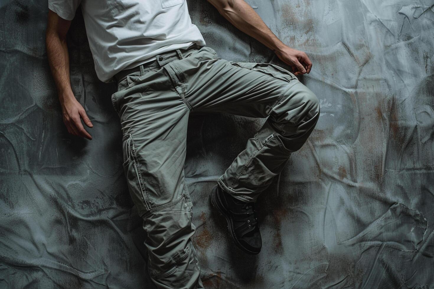 Trendy Male in Urban Wear with Cargo pants and Gray Background for Fashionable Lifestyle portrait photo
