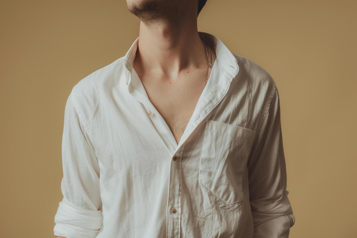 Fashionable Male in White Shirt with Beige Background for Trendy Lifestyle portrait photo