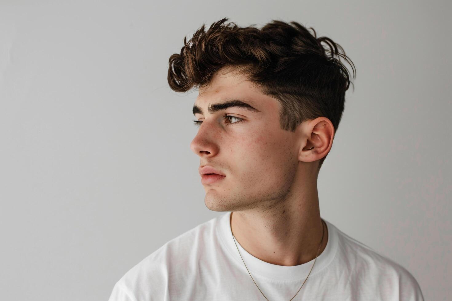 Fashionable Male in White IST Tee with Soft Background for Modern Lifestyle portrait photo