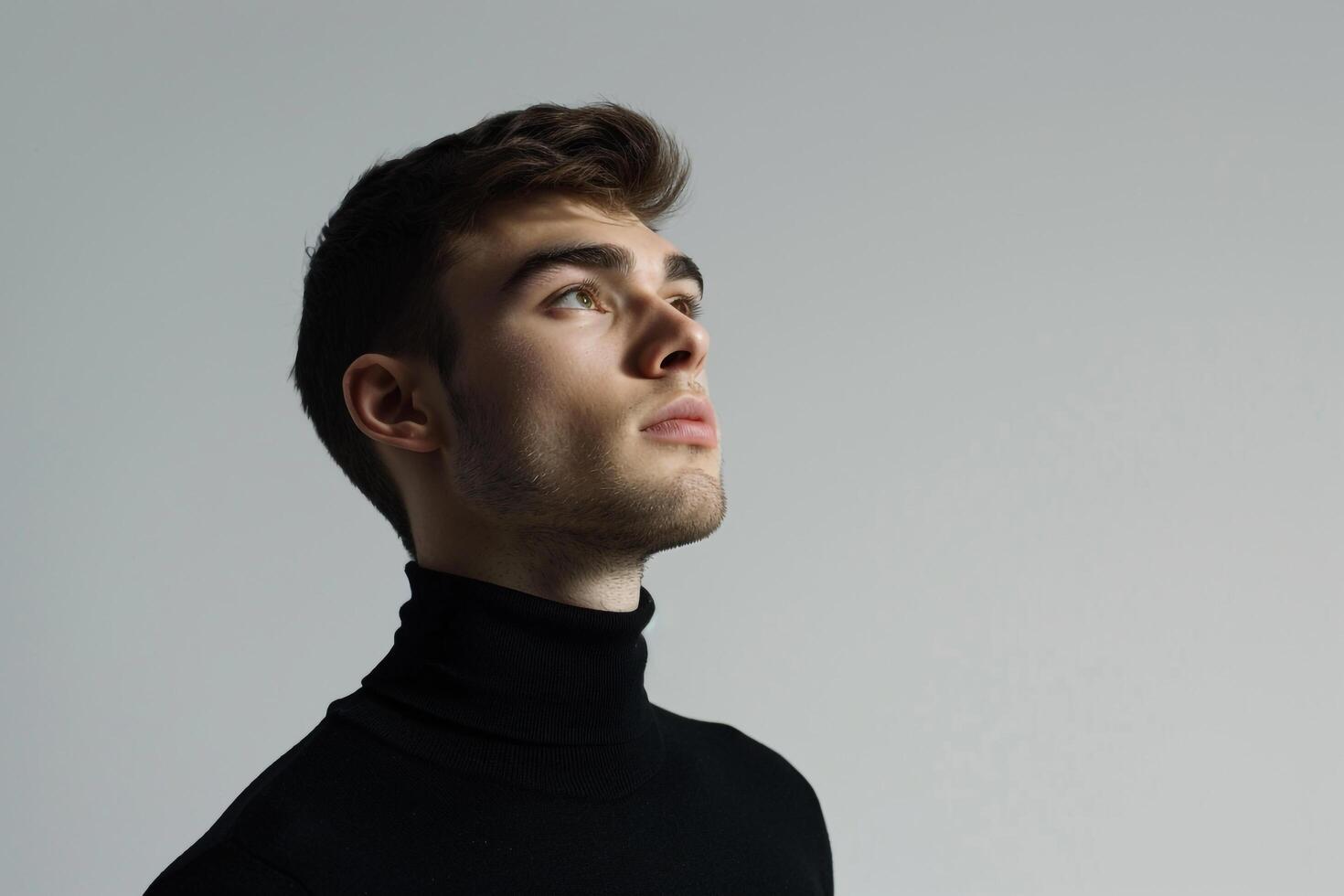 Trendy Male in Basic Black Turtleneck with Background for Fashionable Lifestyle portrait photo