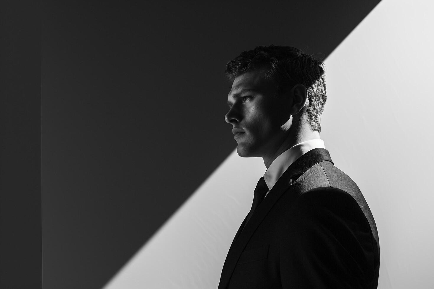Chic male model in an istt suit with a monochrome gradient background sophisticated portrait showcasing modern and elegant Males fashion photo