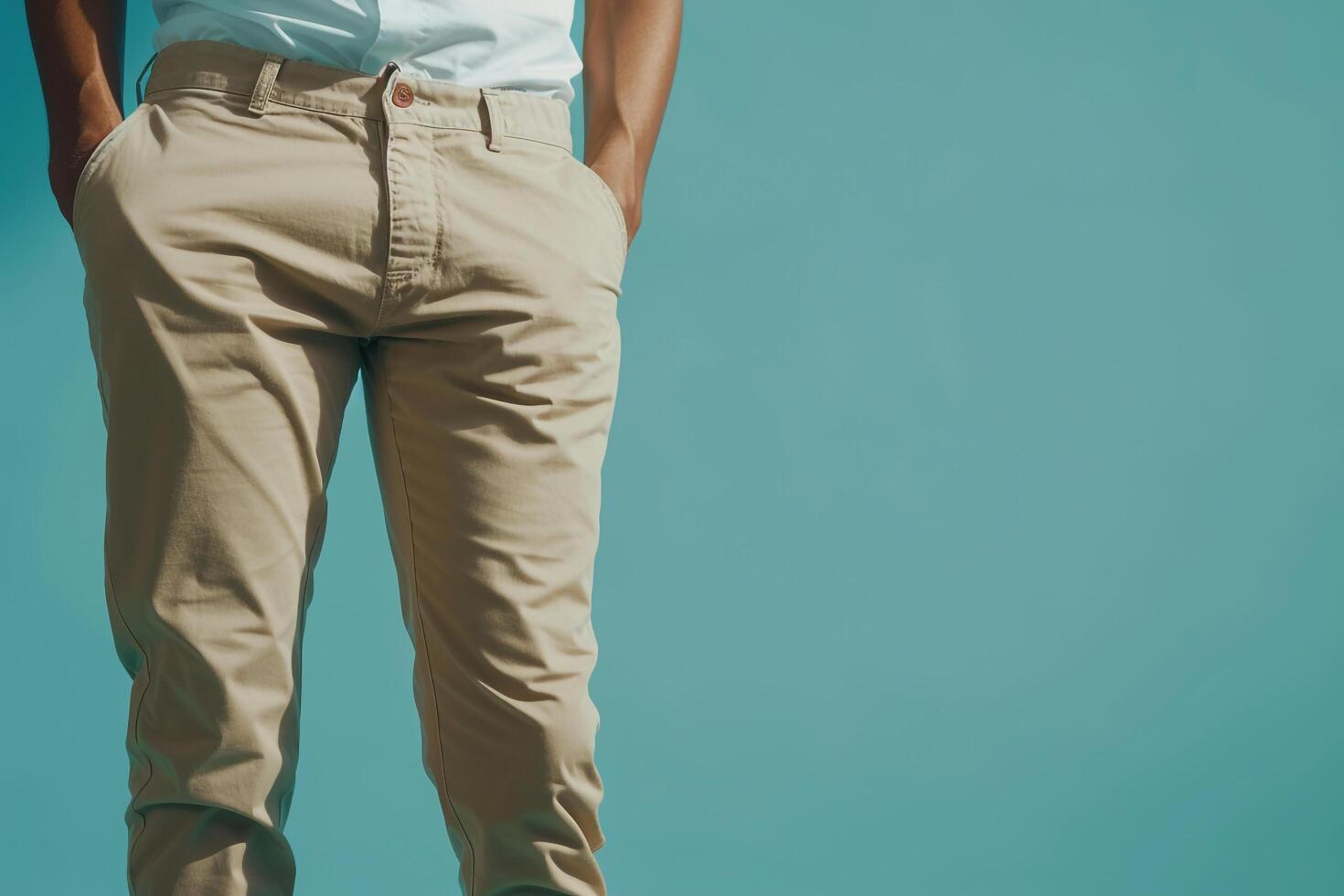 Handsome male fashion model wearing trendy pants male dress with amint blue male background emphasizingportrait fashion and lifestyle Males characteristics photo