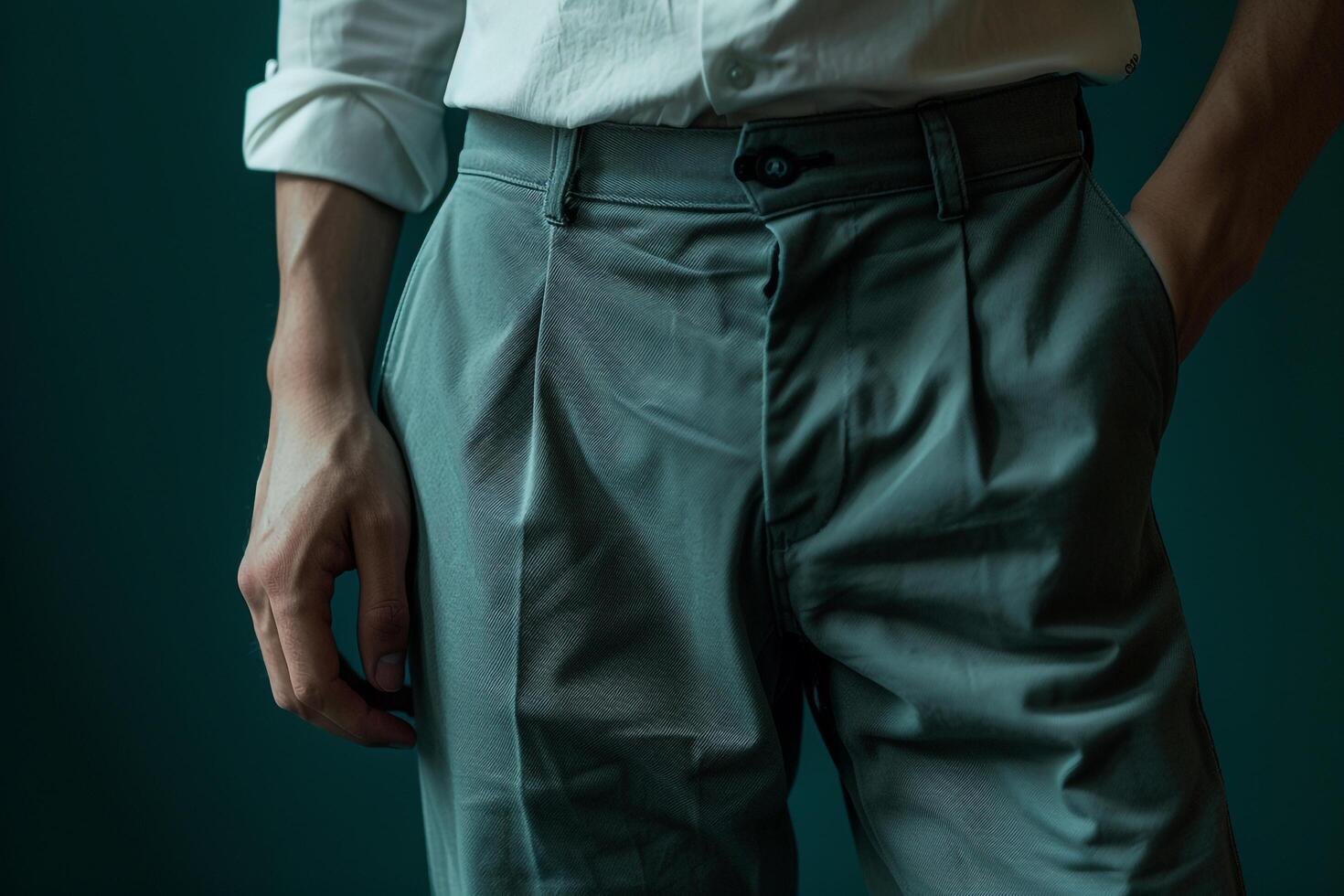Trendy male fashion model in casual pants male dress with a Maleswear male background capturingportrait fashion and lifestyle Males characteristics photo