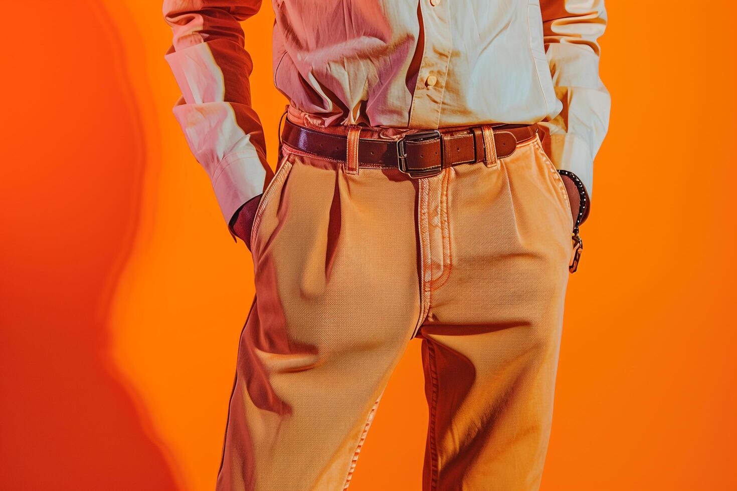 retro pants male dress withtangerine male background reflectinglifestyle Males portrait and fashion style with an costume and stylish touch photo