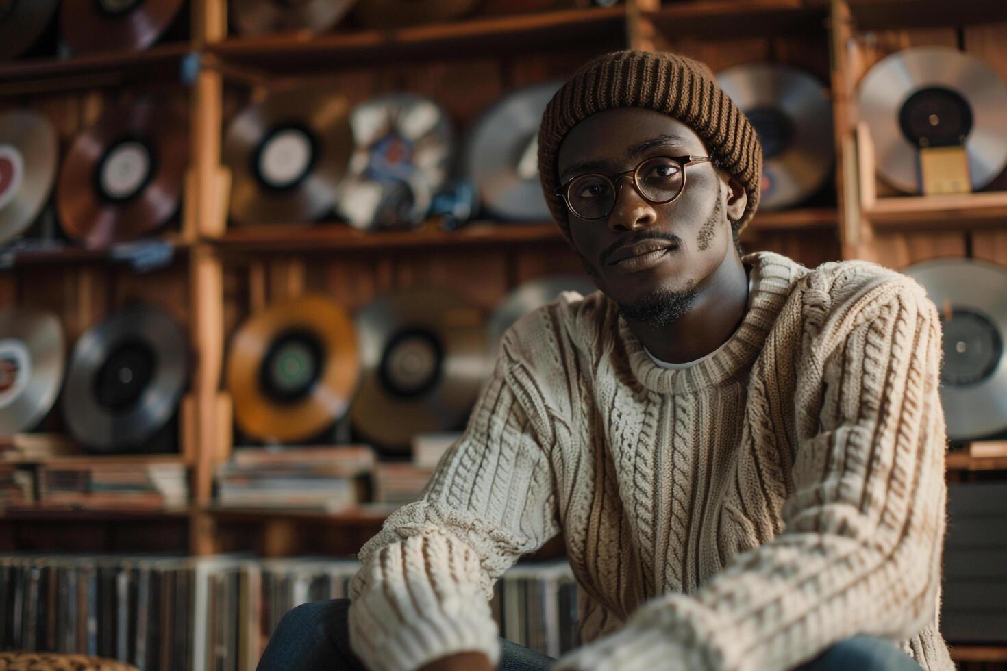 vintage sweater classic record covers male background male dress apparel reflectinglifestyle Males fashion and portrait style with a chic and stylish vibe photo