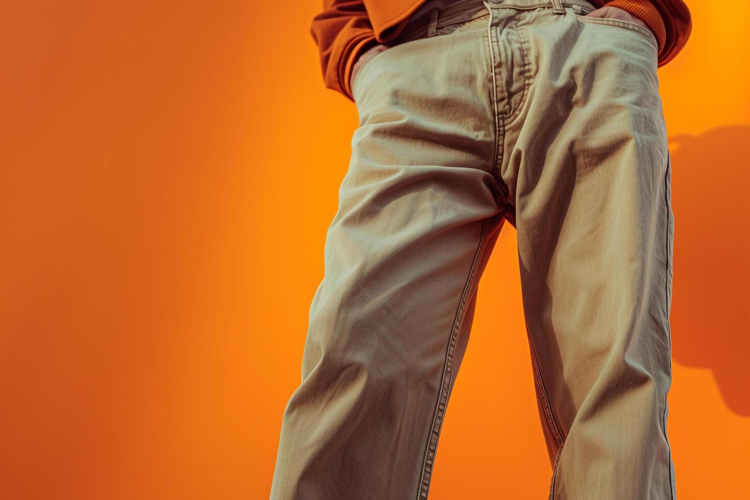 Trendy Male Model in Retro pants with Tangerine Background Highlighting Fashion and Lifestyle portrait eleMalets photo
