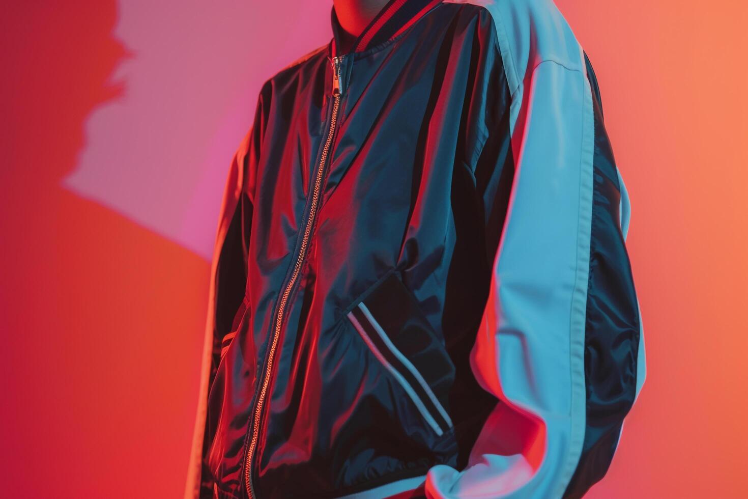 vintage track jacket with retro stripes background Showcasing nostalgic fashion and a classic 80s lifestyle with flair photo