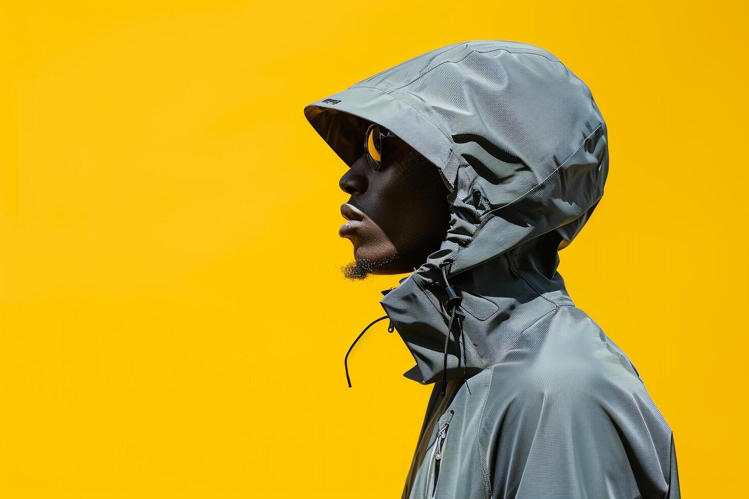 Fashionable male model in a perforated jacket with a bright yellow background Highlighting contemporary design and vibrant style with a stylish flair photo