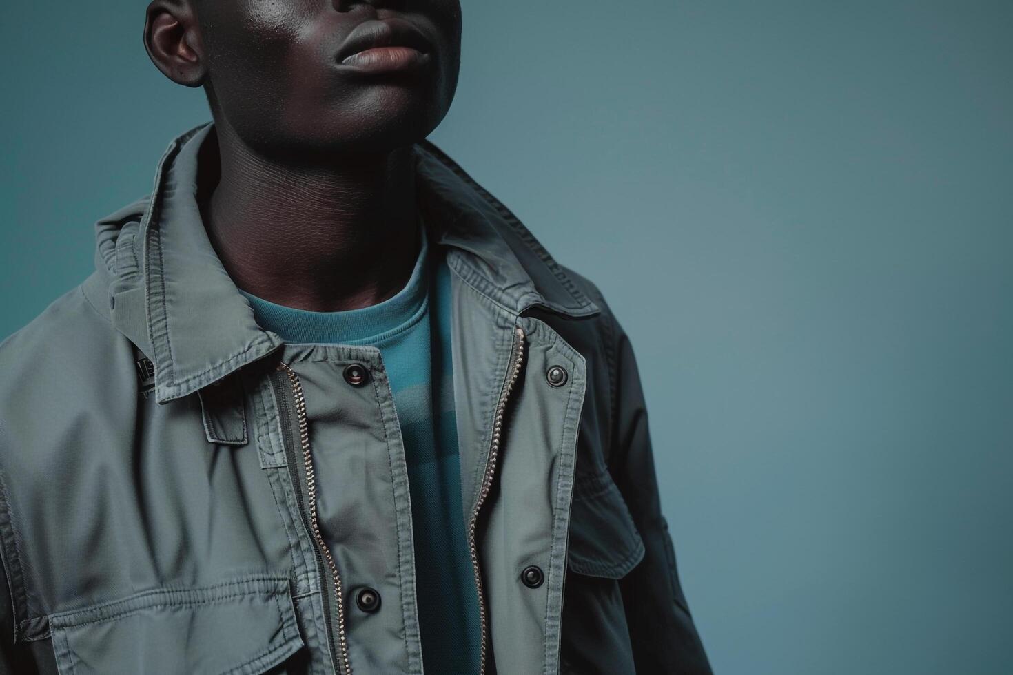 Trendy male fashion model in a charcoal grey casual jacket featuring a fashionable background perfect for showcasing stylish and contemporary Males fashion in portraits photo