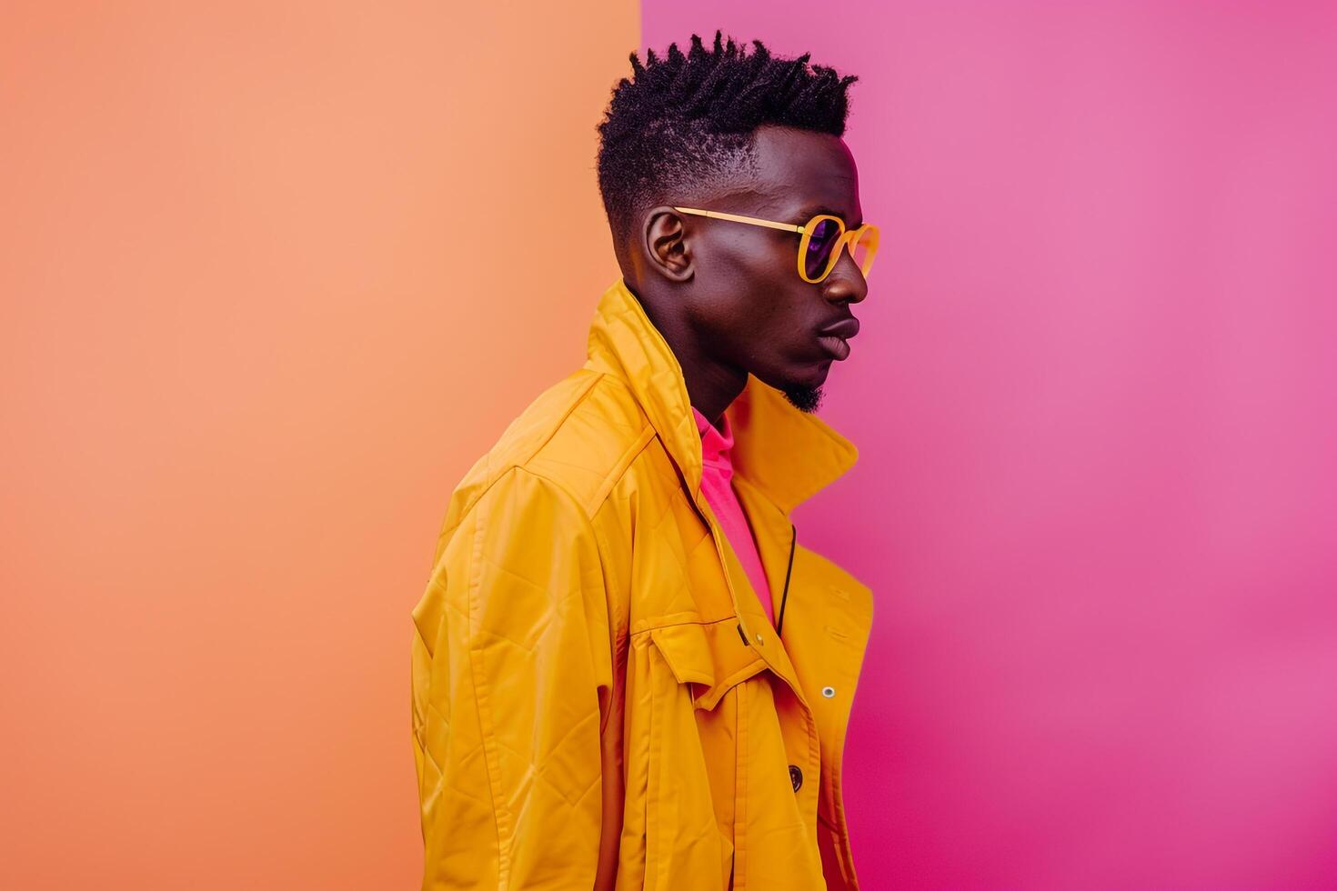 Handsome male model in stylish outfit with a focused expression showcasing a chic and modern lifestyle portrait with emphasis on current fashion trends photo