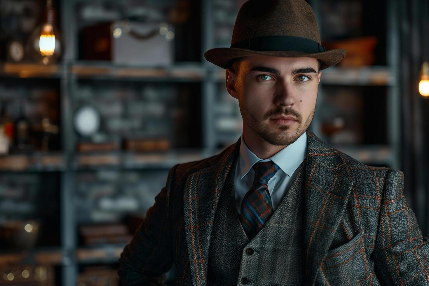 elegant Lifestyle portrait of Male in Vintage Suit Highlighting Classic and Sophisticated Fashion Look photo