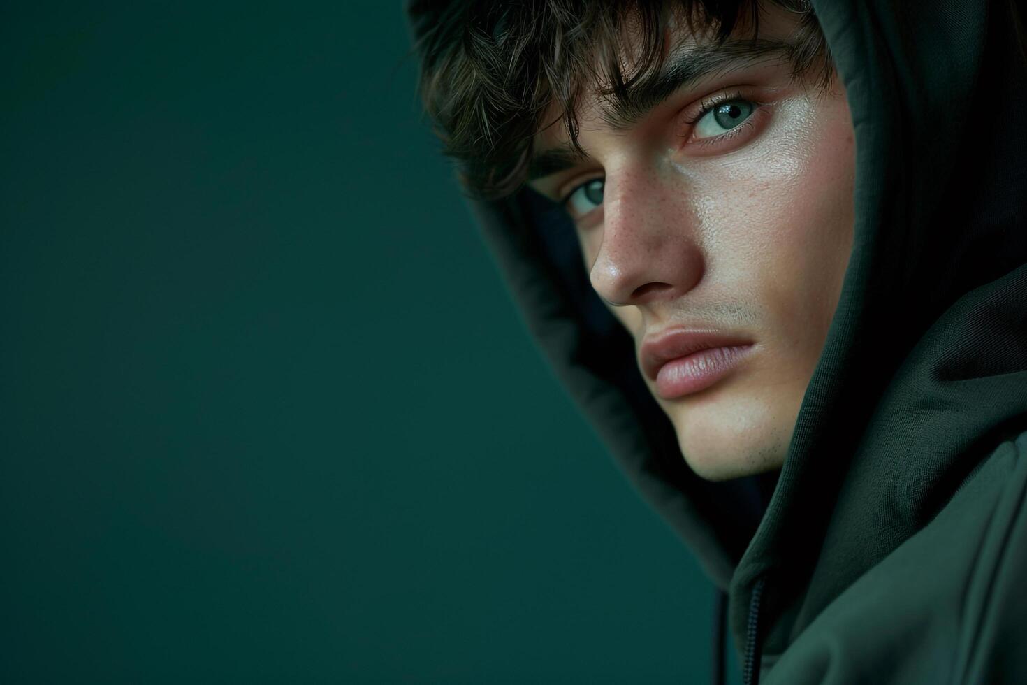 Stylish male fashion model in a hoodie with a Maleswear background highlighting a trendy fashion look and a fashionable lifestyle photo