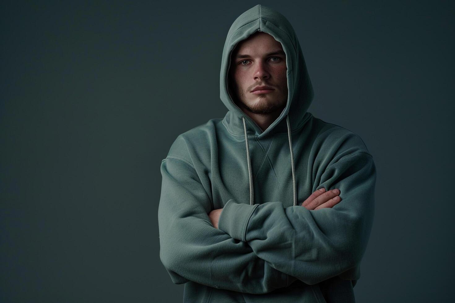 hoodie with a slate gray background emphasizing a modern lifestyle and stylish fashion portrait photo