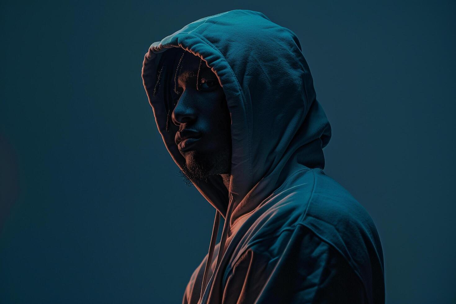 Streetwear Hoodie male dress withDark Slate male background lifestyle Males portrait Fashion photo