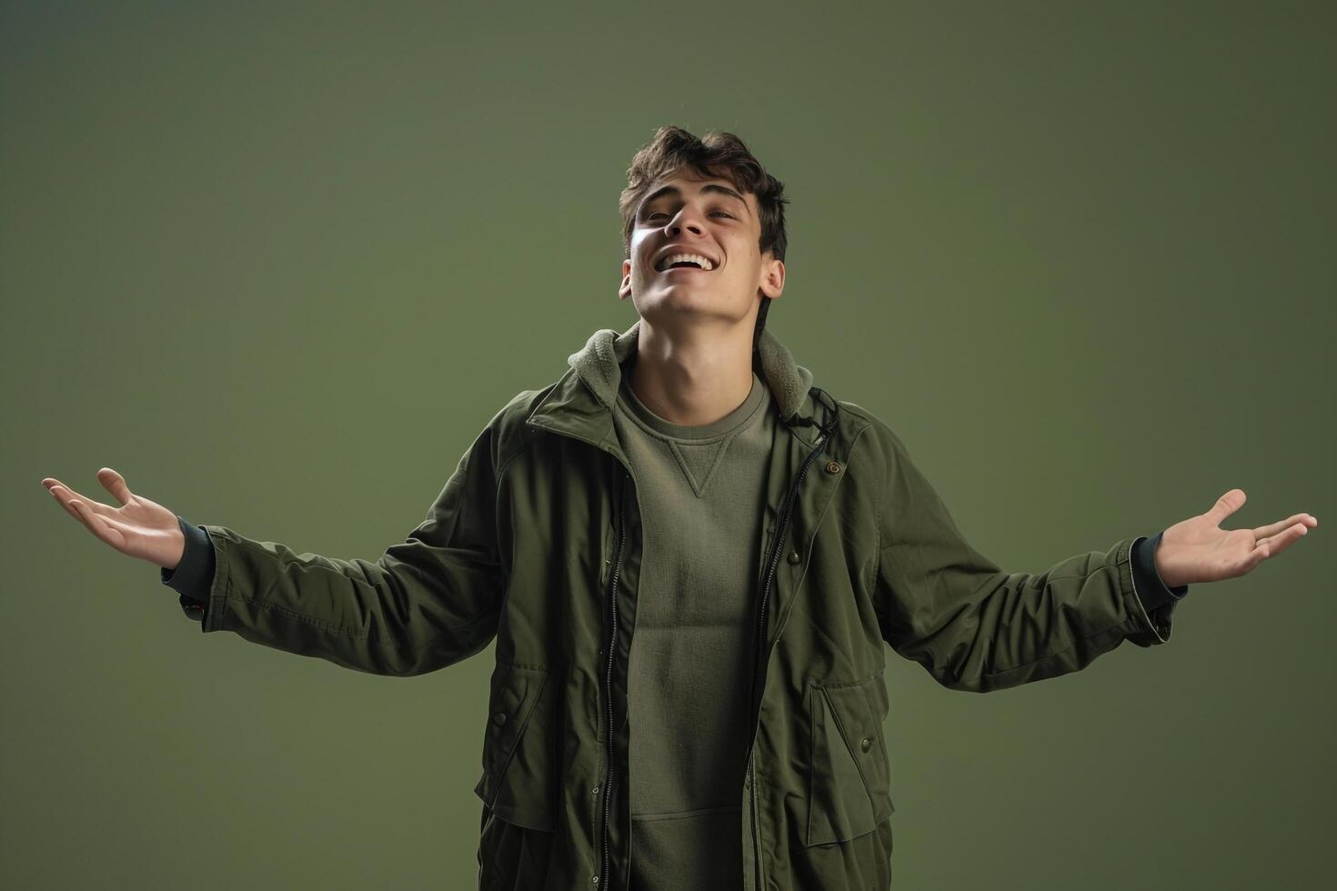 fleece jacket male dress with aolive green male background showcasing lifestyle Males fashion and portrait themes photo