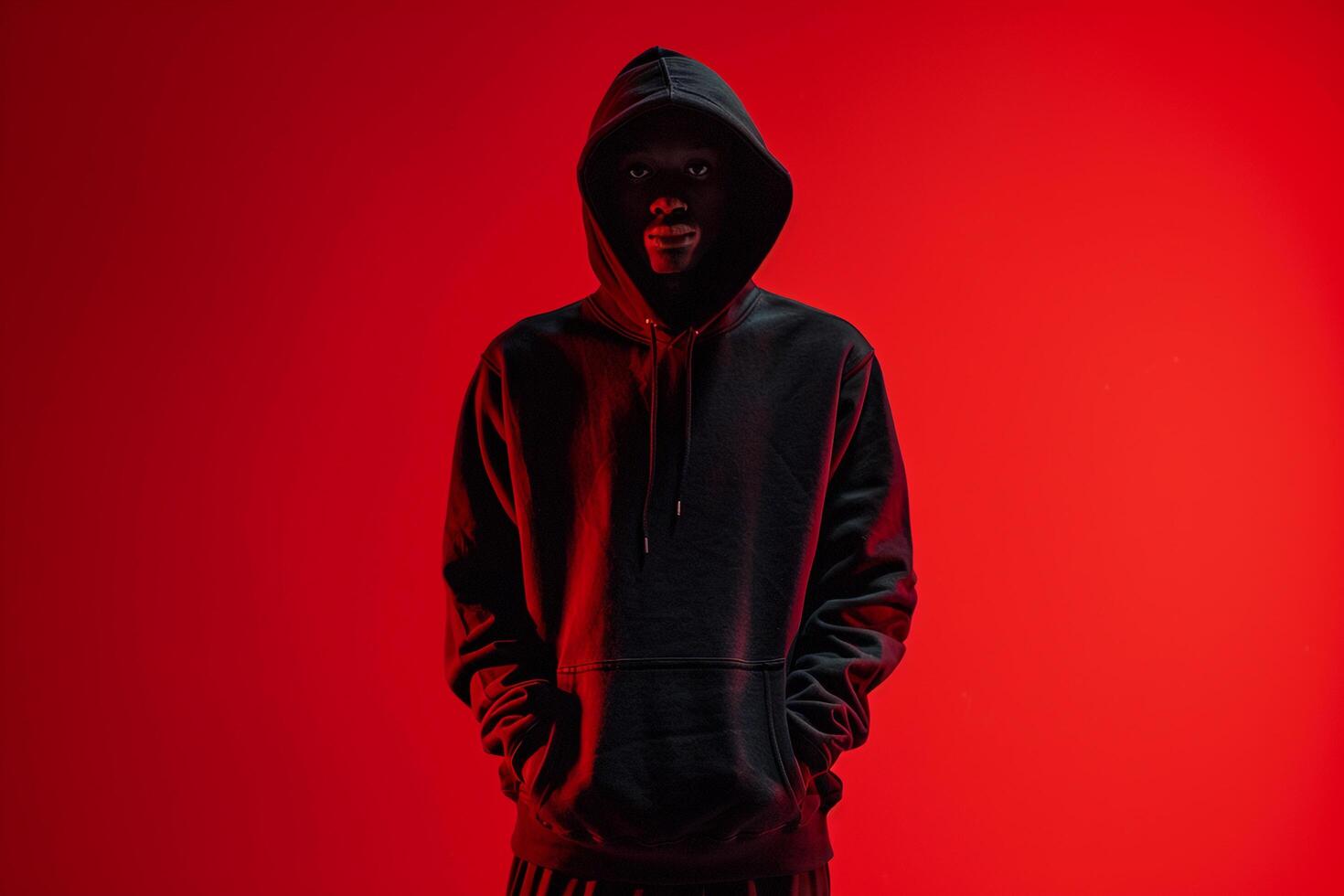 hoodie male dress with abright red male background capturing lifestyle Males fashion and portrait style photo