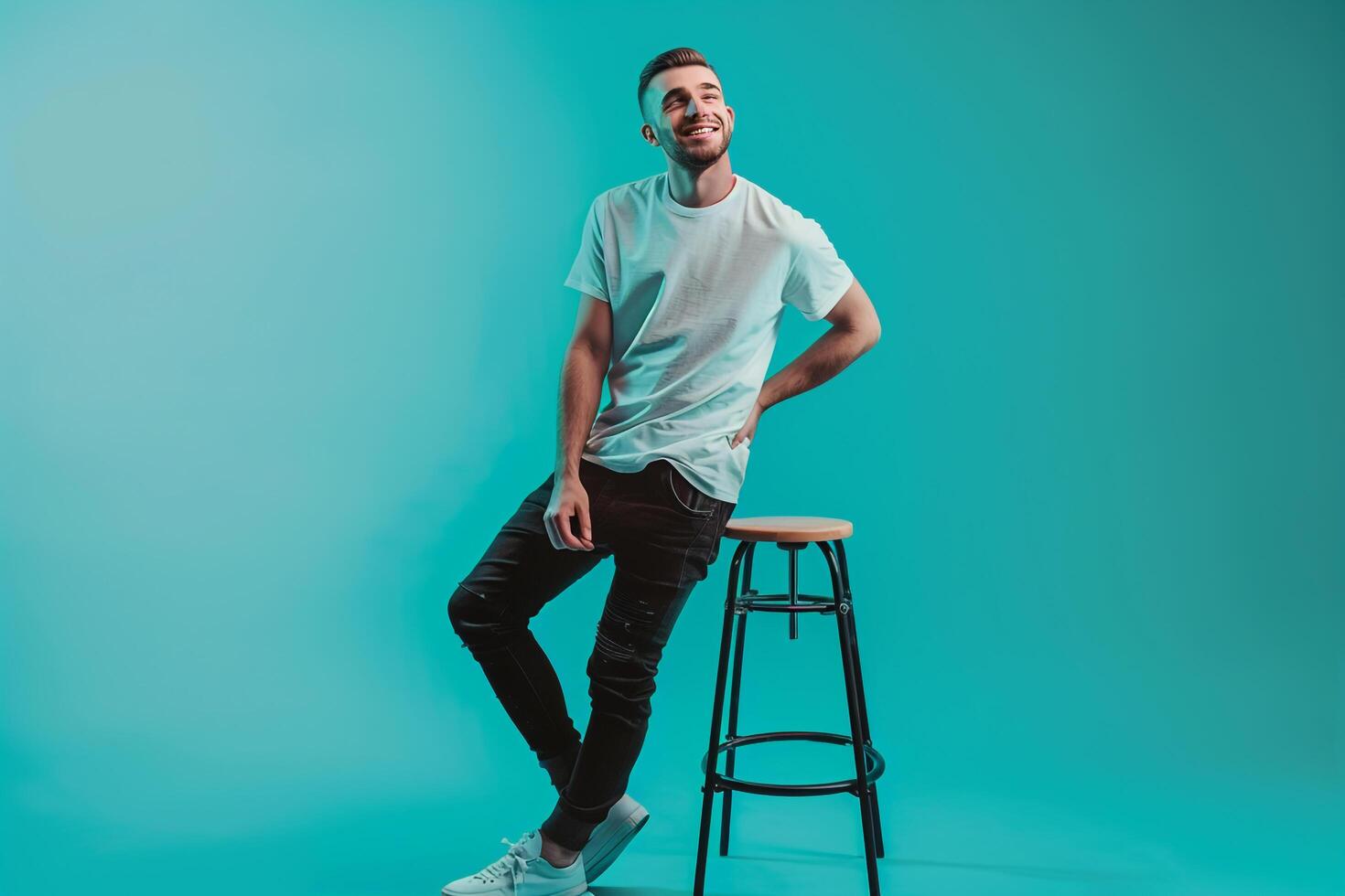 Tshirt male dress with aturquoise male background highlighting lifestyle Males fashion and portrait eleMalets photo