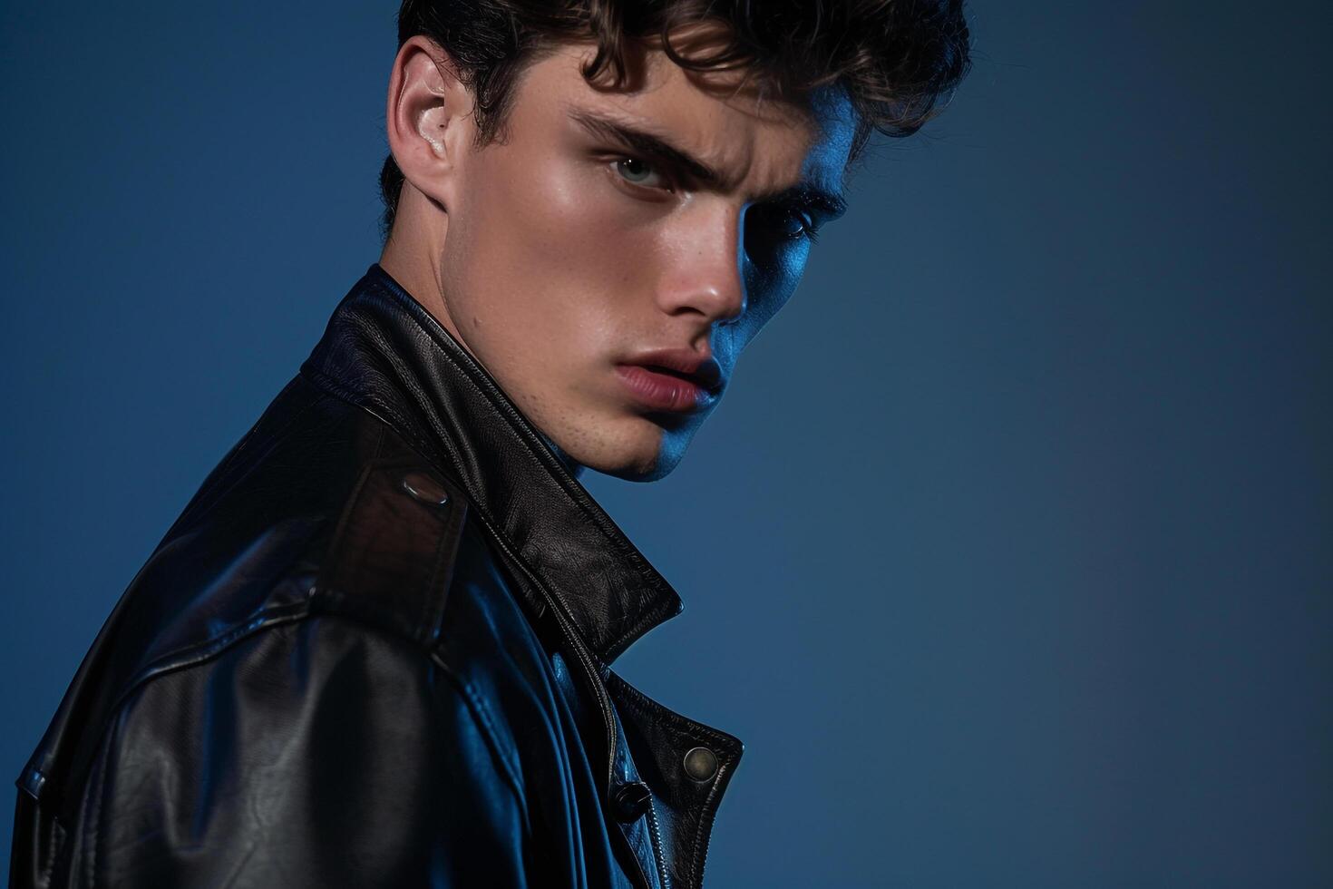 faux leather jacket male dress with aMaleswear male background emphasizing lifestyle Males fashion and portrait aspects photo