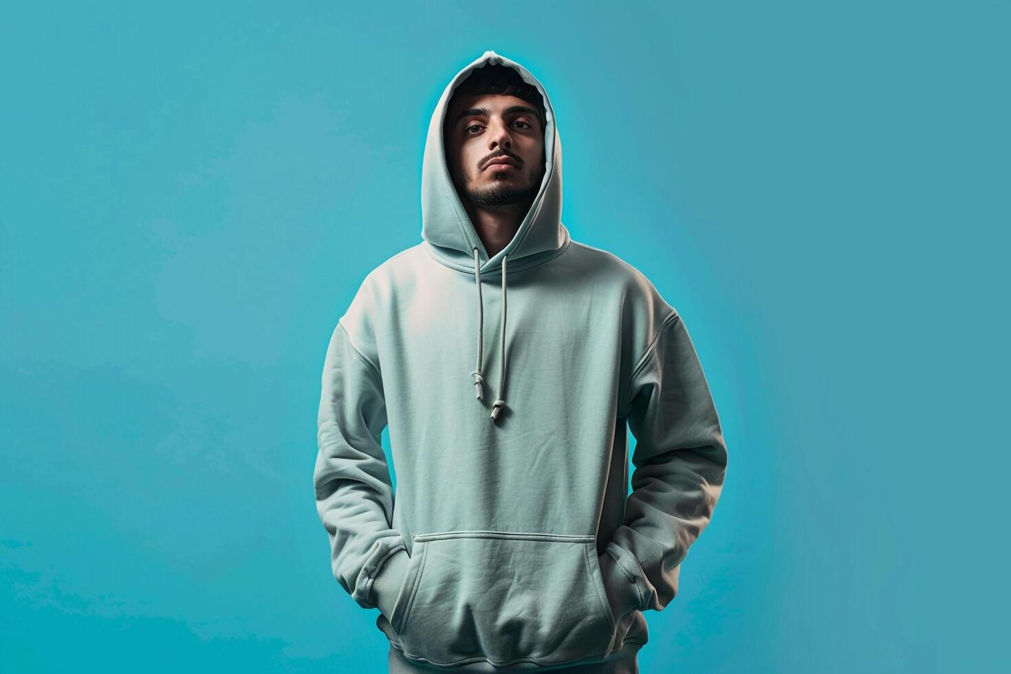 Maleswear Background with Hoodie Clad Male Lifestyle portrait Featuring Fashion and Stylish Trends photo