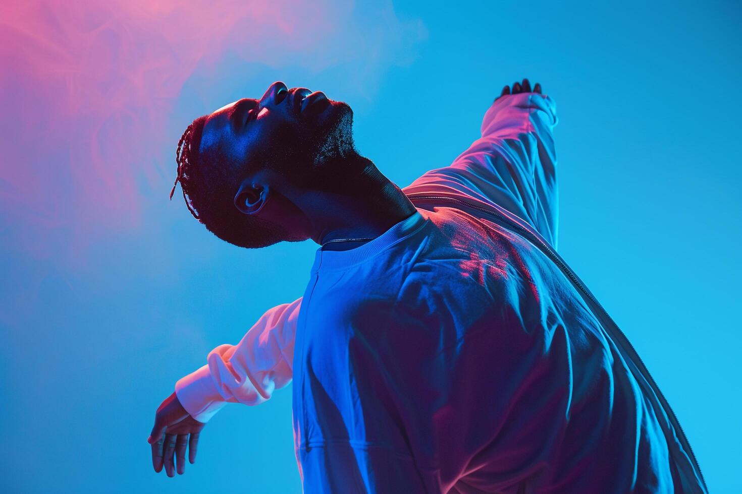 pullovermale dress withneon blue Males backgroundFashion and lifestyle portrait photo
