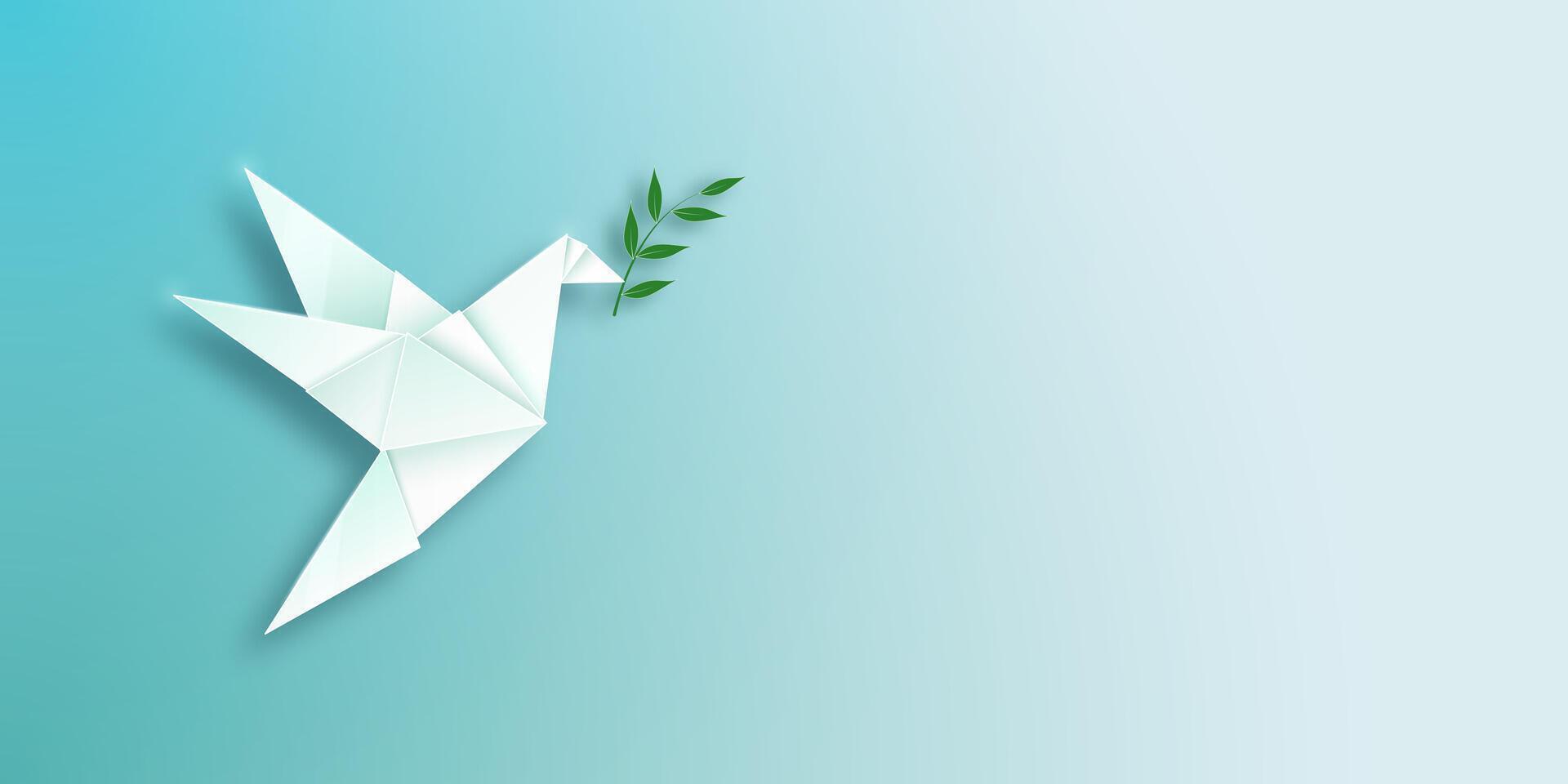 International Day of Peace. Flying dove with olive branch on light background. vector