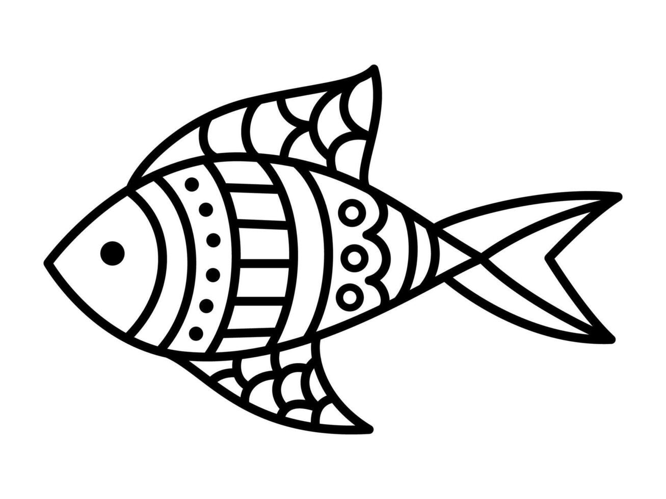 Black linear fish isolated on white. Coloring page for kids vector