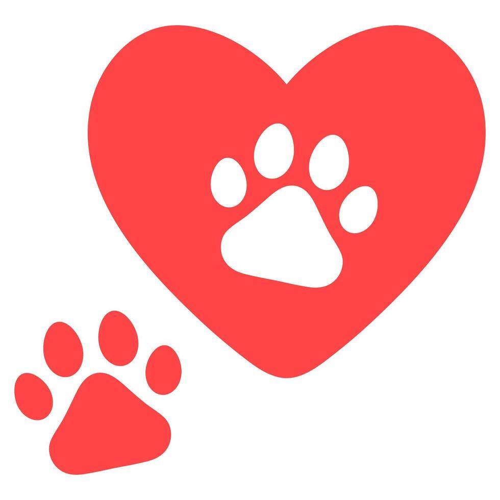 Animal love symbol paw print with heart isolated on white background. vector