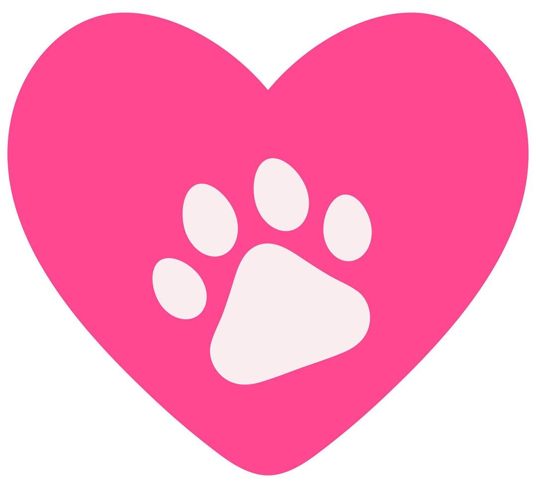 Paw print in the heart isolated on white background. vector