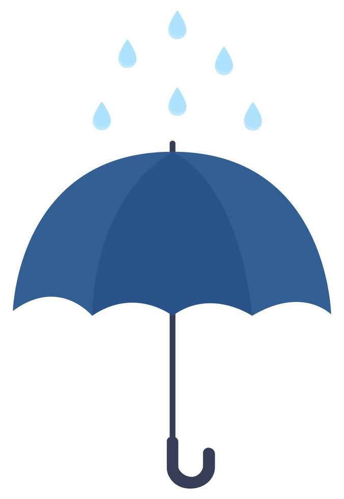 Blue umbrella with rain isolated on white background. vector