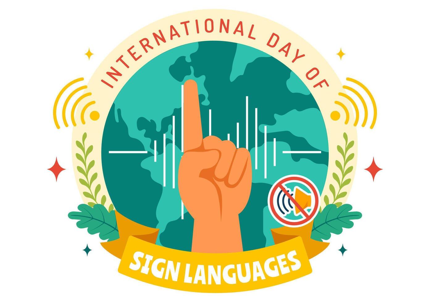 International Day of Sign Languages Illustration Featuring People Demonstrating Hand Gestures and Hearing Disability in a Flat Background vector