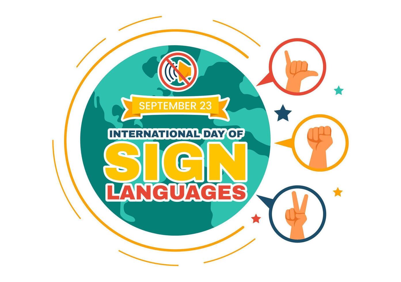 International Day of Sign Languages Illustration Featuring People Demonstrating Hand Gestures and Hearing Disability in a Flat Background vector